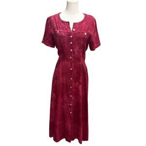 Vintage Carol Anderson Magenta Pink Tie Dye Button Front Midi Dress Medium Retro